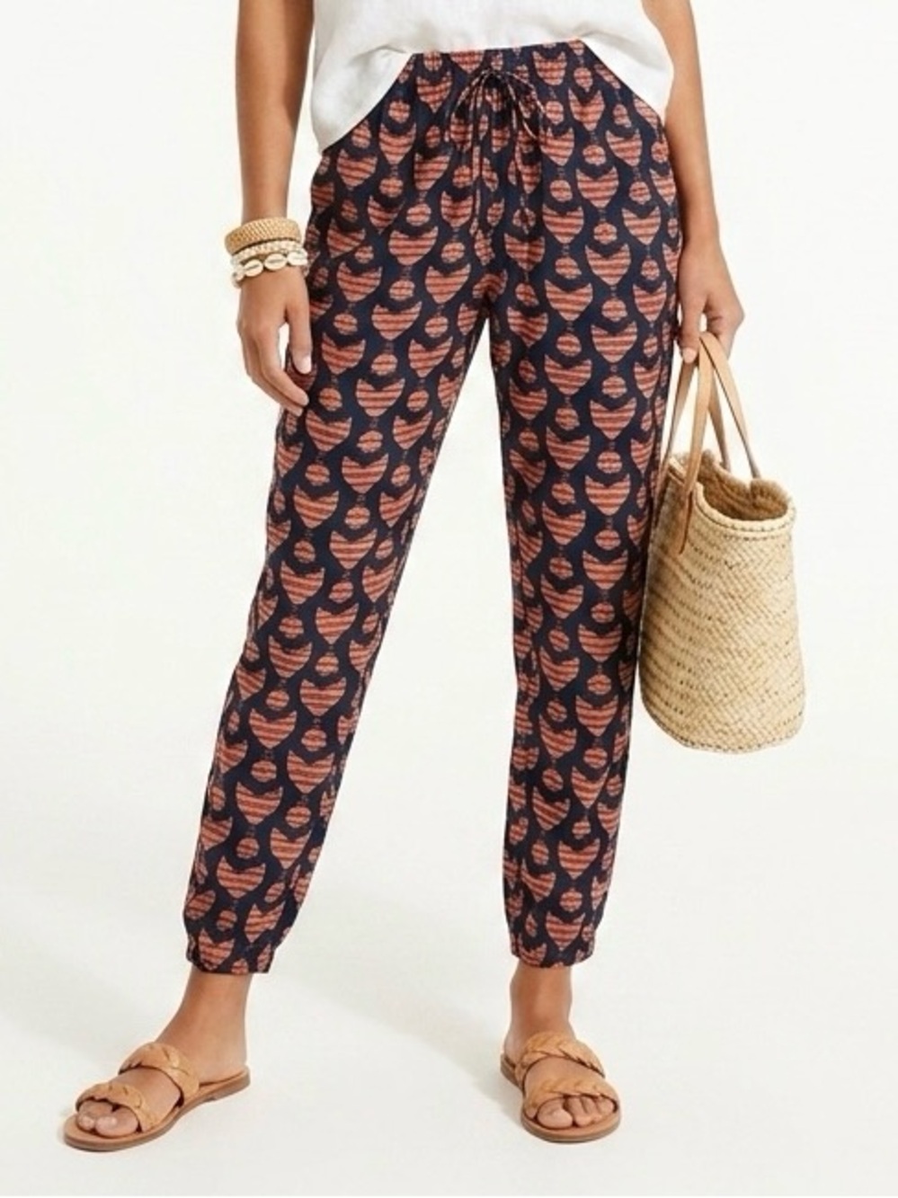 Tommy Hilfiger | Red Navy Striped Arrow Print Jogger Style Cuffed Summer Pants